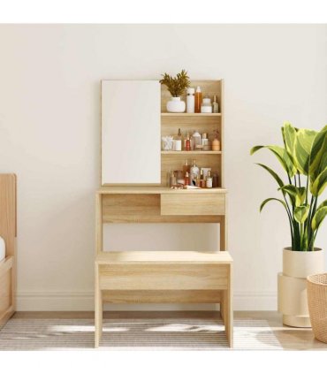 vidaXL Dressing Table with Mirror Sonoma Oak 74.5x40x141 cm