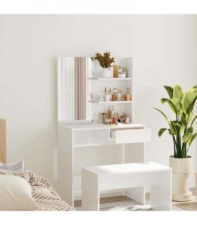 vidaXL Dressing Table with Mirror High Gloss White 74.5x40x141 cm