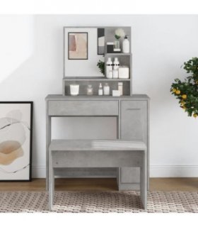 vidaXL Dressing Table with Mirror Concrete Grey 86.5x35x136 cm