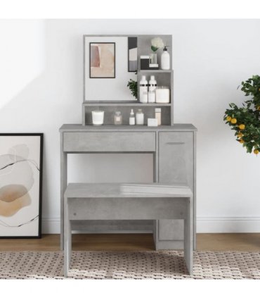 vidaXL Dressing Table with Mirror Concrete Grey 86.5x35x136 cm