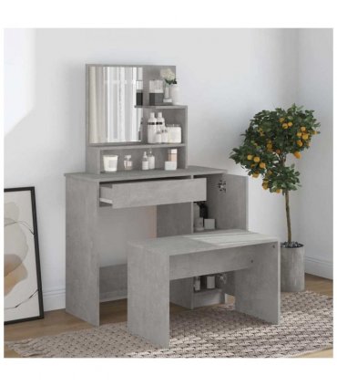 vidaXL Dressing Table with Mirror Concrete Grey 86.5x35x136 cm