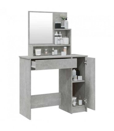 vidaXL Dressing Table with Mirror Concrete Grey 86.5x35x136 cm