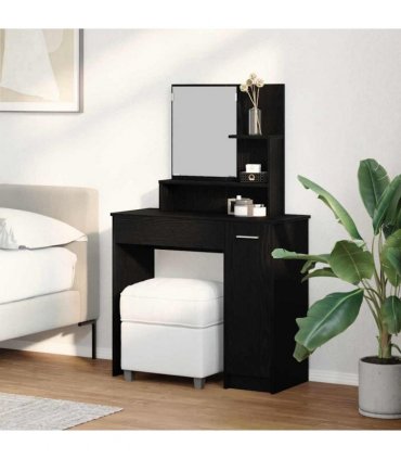 vidaXL Dressing Table Black Oak 86.5 x 35 x 136 cm Engineered Wood