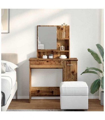 vidaXL Dressing Table with Mirror Old Wood 86.5x35x136 cm