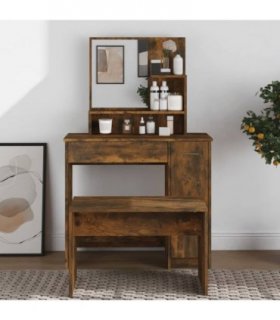 vidaXL Dressing Table with Mirror Smoked Oak 86.5x35x136 cm