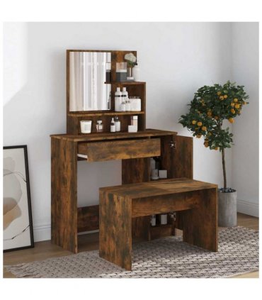 vidaXL Dressing Table with Mirror Smoked Oak 86.5x35x136 cm