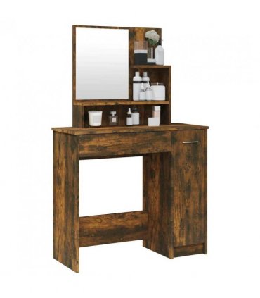 vidaXL Dressing Table with Mirror Smoked Oak 86.5x35x136 cm