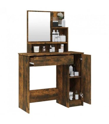 vidaXL Dressing Table with Mirror Smoked Oak 86.5x35x136 cm