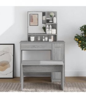 vidaXL Dressing Table with Mirror Grey Sonoma 86.5x35x136 cm
