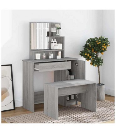 vidaXL Dressing Table with Mirror Grey Sonoma 86.5x35x136 cm
