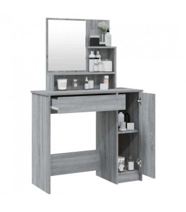 vidaXL Dressing Table with Mirror Grey Sonoma 86.5x35x136 cm