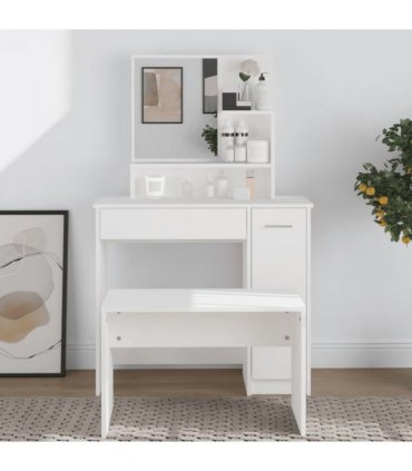 vidaXL Dressing Table with Mirror White 86.5x35x136 cm