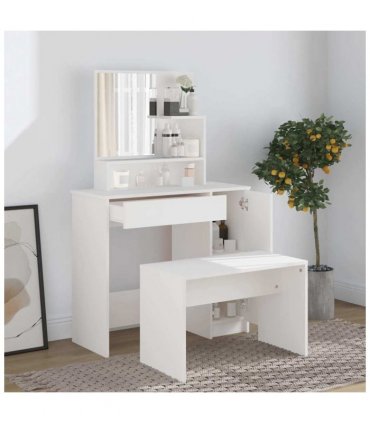 vidaXL Dressing Table with Mirror White 86.5x35x136 cm