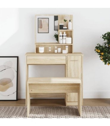 vidaXL Dressing Table with Mirror Sonoma Oak 86.5x35x136 cm