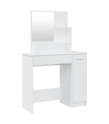 vidaXL Dressing Table with Mirror High Gloss White 86.5x35x136 cm