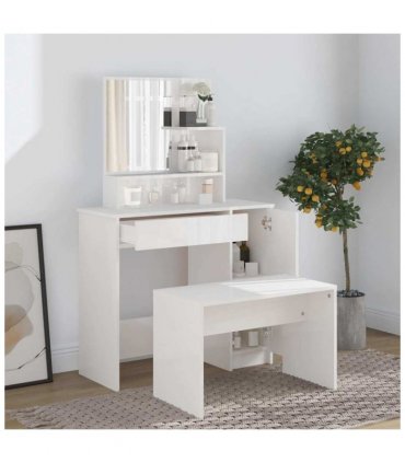 vidaXL Dressing Table with Mirror High Gloss White 86.5x35x136 cm