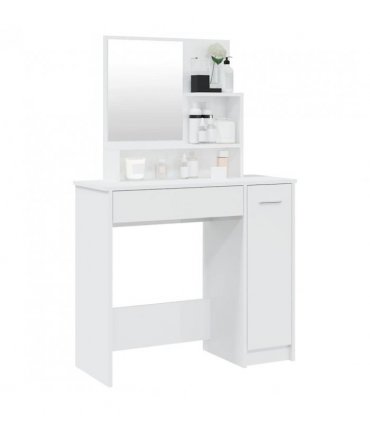 vidaXL Dressing Table with Mirror High Gloss White 86.5x35x136 cm