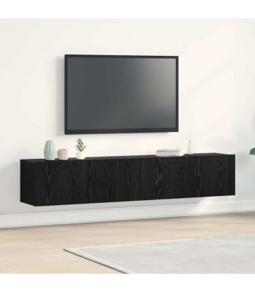 vidaXL TV Cabinet 2 pcs Black Oak 80 x 30 x 30 cm Engineered Wood