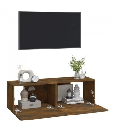 vidaXL Wall TV Cabinets 2 pcs Smoked Oak 100x30x30 cm Engineered Wood