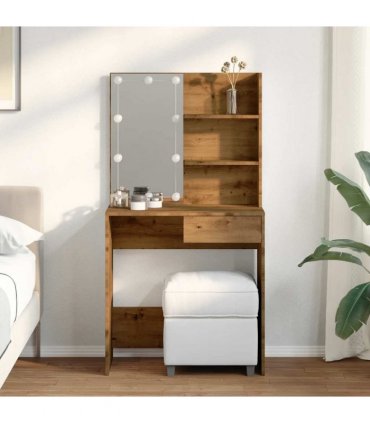 vidaXL Dressing Table with LED Artisan Oak 74.5x40x141 cm