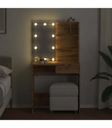 vidaXL Dressing Table with LED Artisan Oak 74.5x40x141 cm