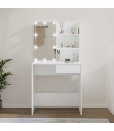 vidaXL Dressing Table with LED White 74.5x40x141 cm