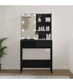 vidaXL Dressing Table with LED Black 74.5x40x141 cm