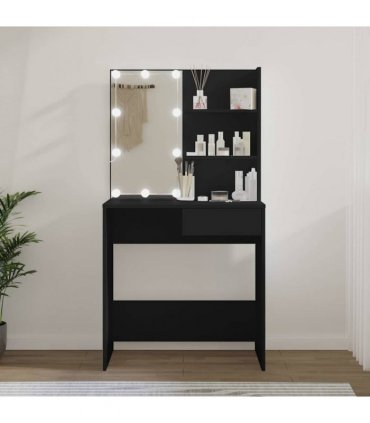 vidaXL Dressing Table with LED Black 74.5x40x141 cm