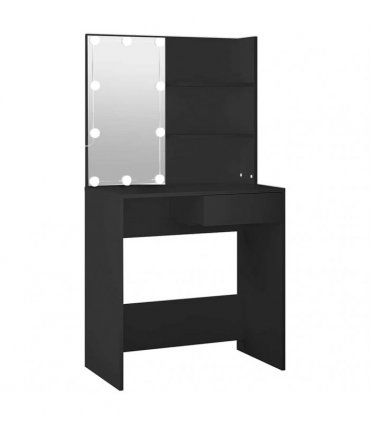 vidaXL Dressing Table with LED Black 74.5x40x141 cm