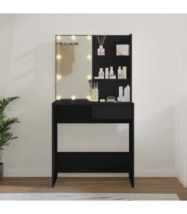 vidaXL Dressing Table with LED Black 74.5x40x141 cm