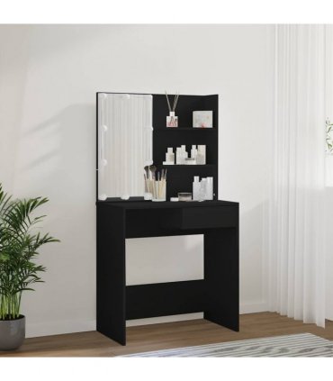 vidaXL Dressing Table with LED Black 74.5x40x141 cm