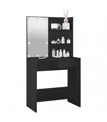 vidaXL Dressing Table with LED Black 74.5x40x141 cm