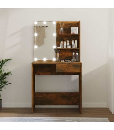 vidaXL Dressing Table with LED Smoked Oak 74.5x40x141 cm