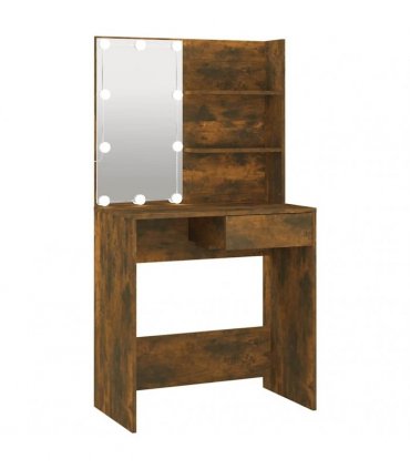 vidaXL Dressing Table with LED Smoked Oak 74.5x40x141 cm