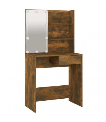 vidaXL Dressing Table with LED Smoked Oak 74.5x40x141 cm
