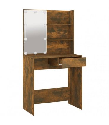 vidaXL Dressing Table with LED Smoked Oak 74.5x40x141 cm