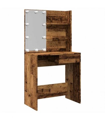 vidaXL Dressing Table with LED Old Wood 74.5x40x141 cm