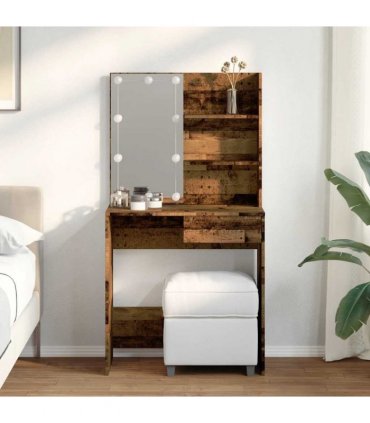 vidaXL Dressing Table with LED Old Wood 74.5x40x141 cm