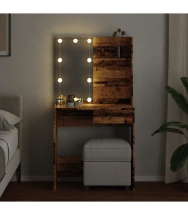 vidaXL Dressing Table with LED Old Wood 74.5x40x141 cm