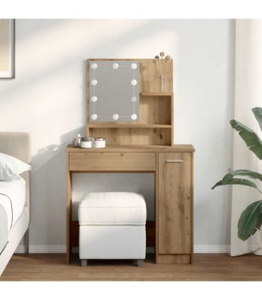 vidaXL Dressing Table with LED Artisan Oak 86.5x35x136 cm