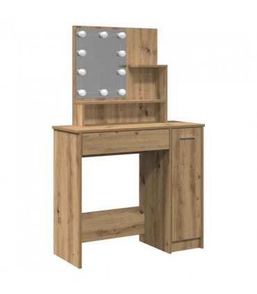 vidaXL Dressing Table with LED Artisan Oak 86.5x35x136 cm