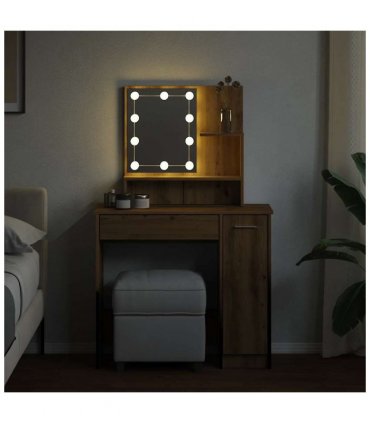 vidaXL Dressing Table with LED Artisan Oak 86.5x35x136 cm
