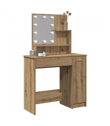 vidaXL Dressing Table with LED Artisan Oak 86.5x35x136 cm
