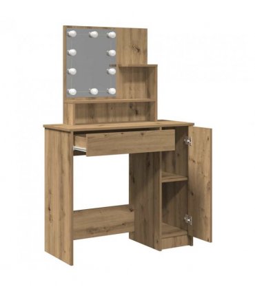vidaXL Dressing Table with LED Artisan Oak 86.5x35x136 cm