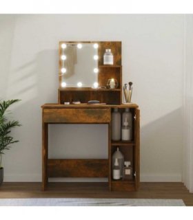 vidaXL Dressing Table with LED Smoked Oak 86.5x35x136 cm