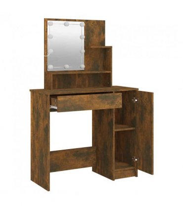 vidaXL Dressing Table with LED Smoked Oak 86.5x35x136 cm