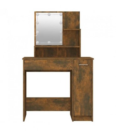 vidaXL Dressing Table with LED Smoked Oak 86.5x35x136 cm