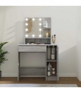 vidaXL Dressing Table with LED Grey Sonoma 86.5x35x136 cm