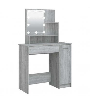 vidaXL Dressing Table with LED Grey Sonoma 86.5x35x136 cm