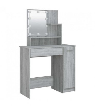 vidaXL Dressing Table with LED Grey Sonoma 86.5x35x136 cm